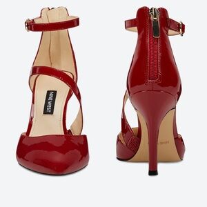 Nine West Fawn Ankle Red Patent Strapped Pump w/Zippered Closing-Size 8.5